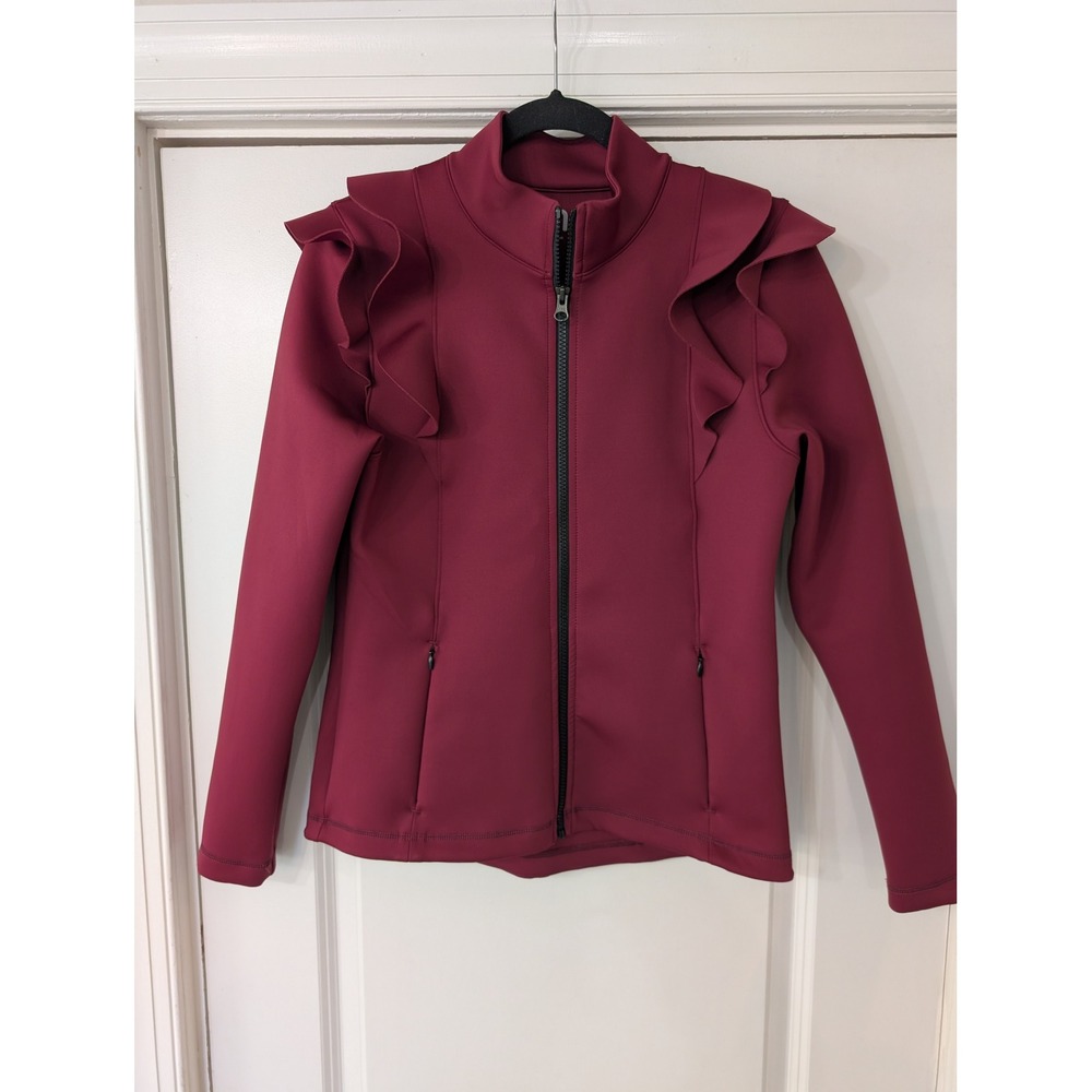 Urban Savage Burgundy Ruffle Neoprene Full Zip Track Jacket Womens Medium